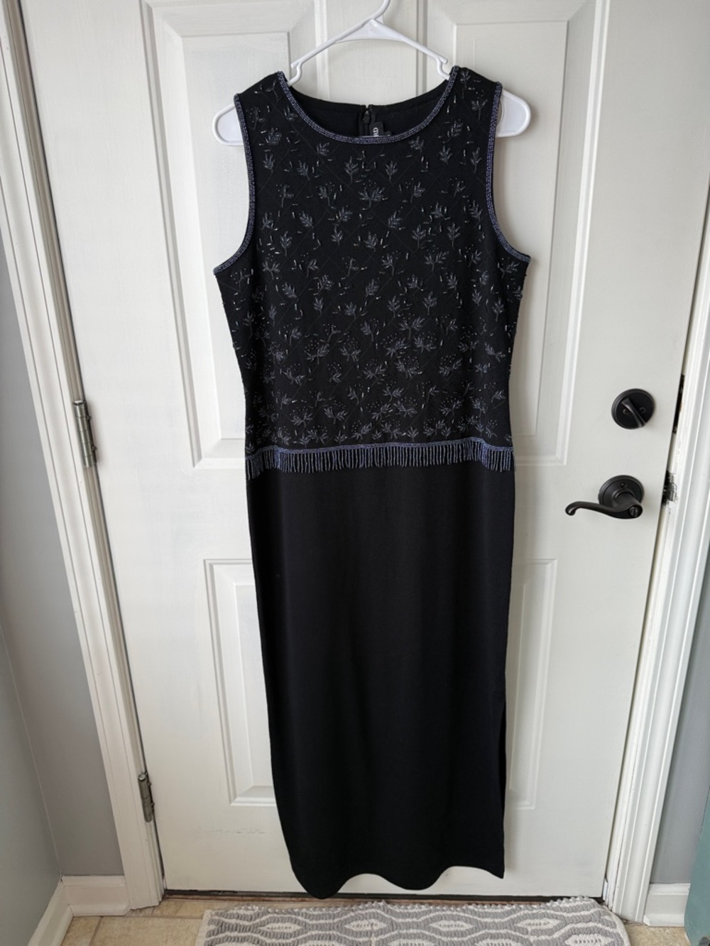 Nina Leonard Black Embellished Sleeveless Maxi Dress